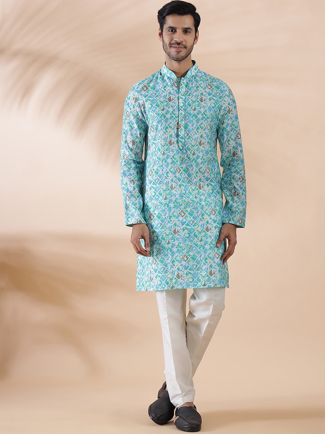

THE KURTA COMPANY Geometric Printed Sequined Straight Kurta, Blue