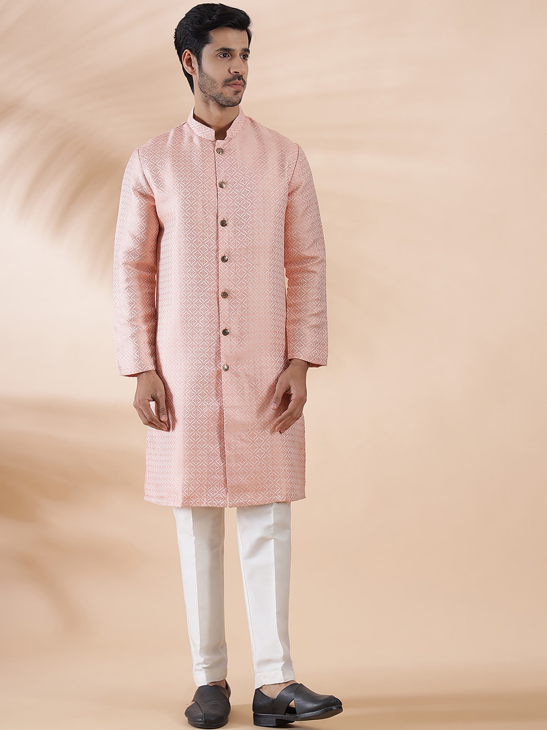 

THE KURTA COMPANY Ethnic Woven Design Straight Kurta, Peach