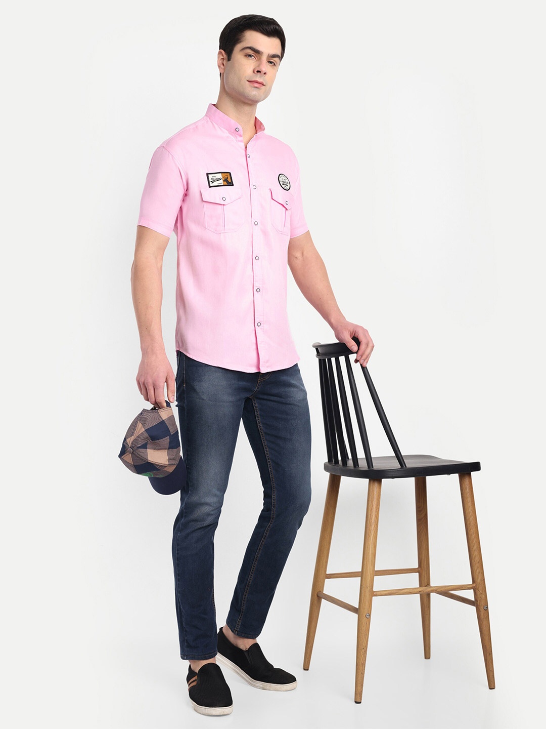 

S-LINE Classic Spread Collar Half Sleeve Cotton Casual Shirt, Pink