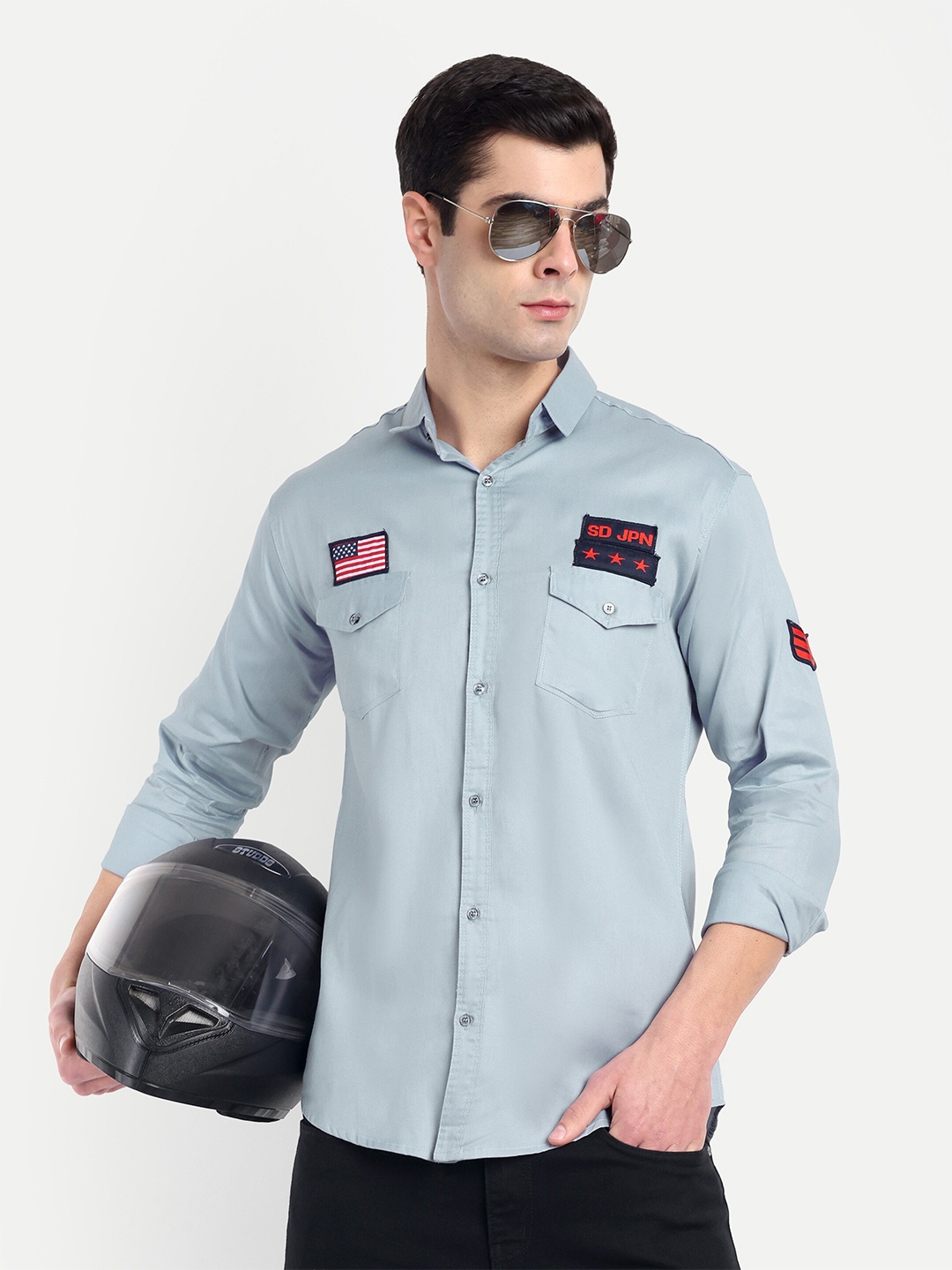 

S-LINE Classic Spread Collar Opaque Cotton Casual Shirt, Grey