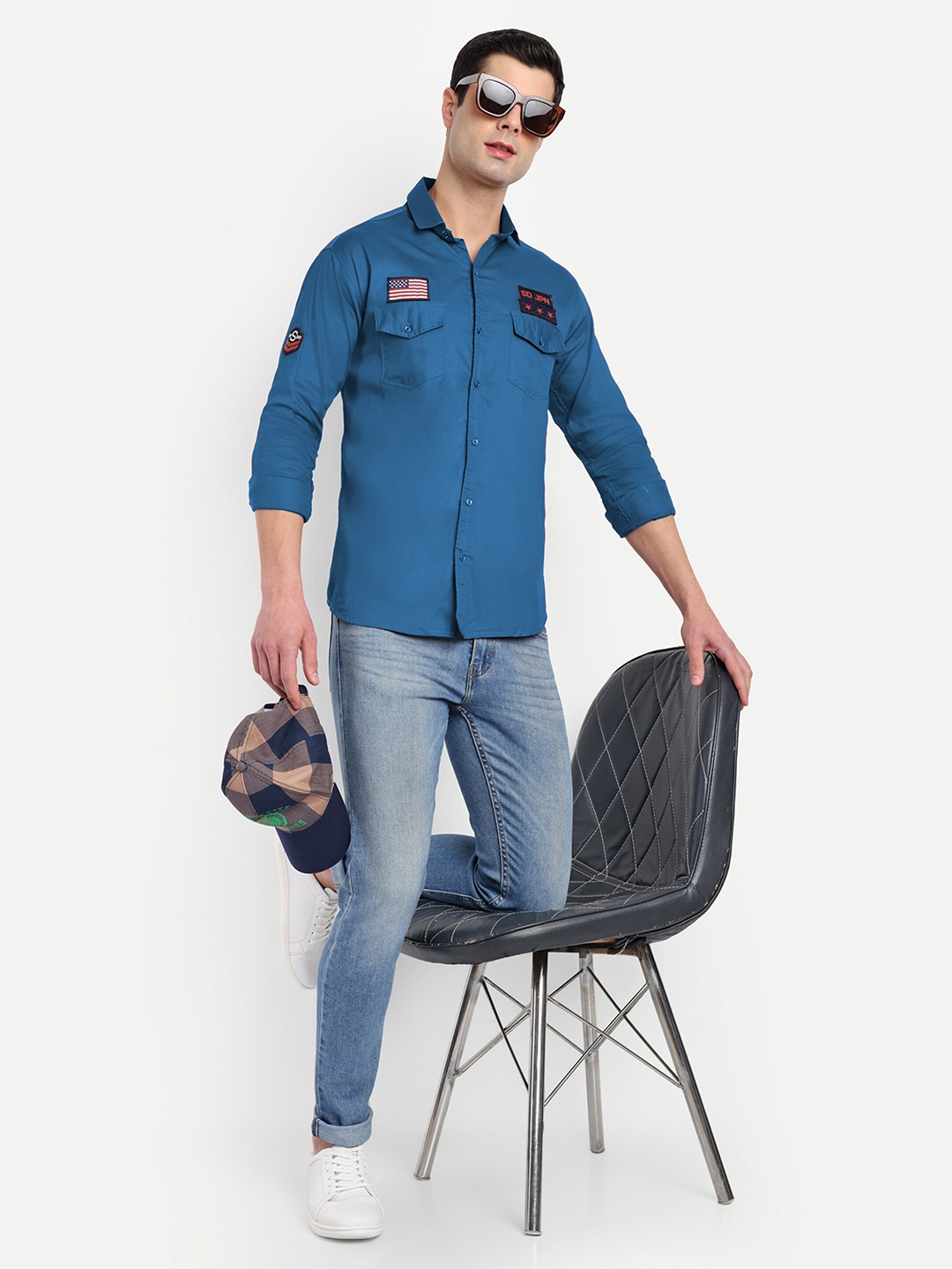

S-LINE Spread Collar Long Sleeves Classic Regular Fit Cotton Shirt, Blue