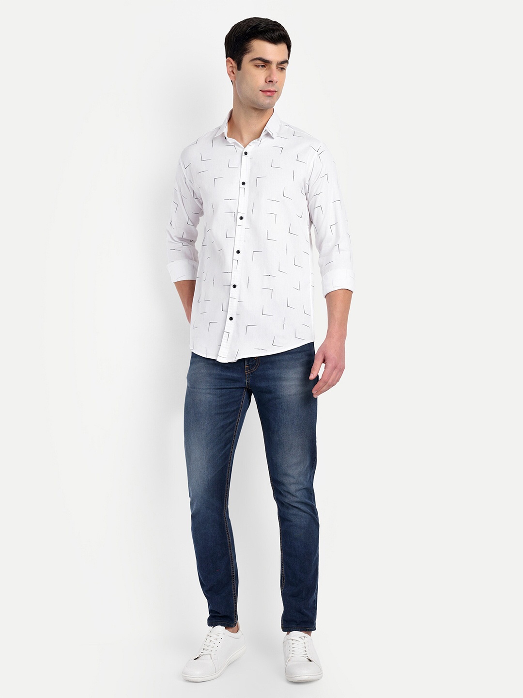 

S-LINE Classic Printed Spread Collar Full Sleeve Cotton Casual Shirt, White