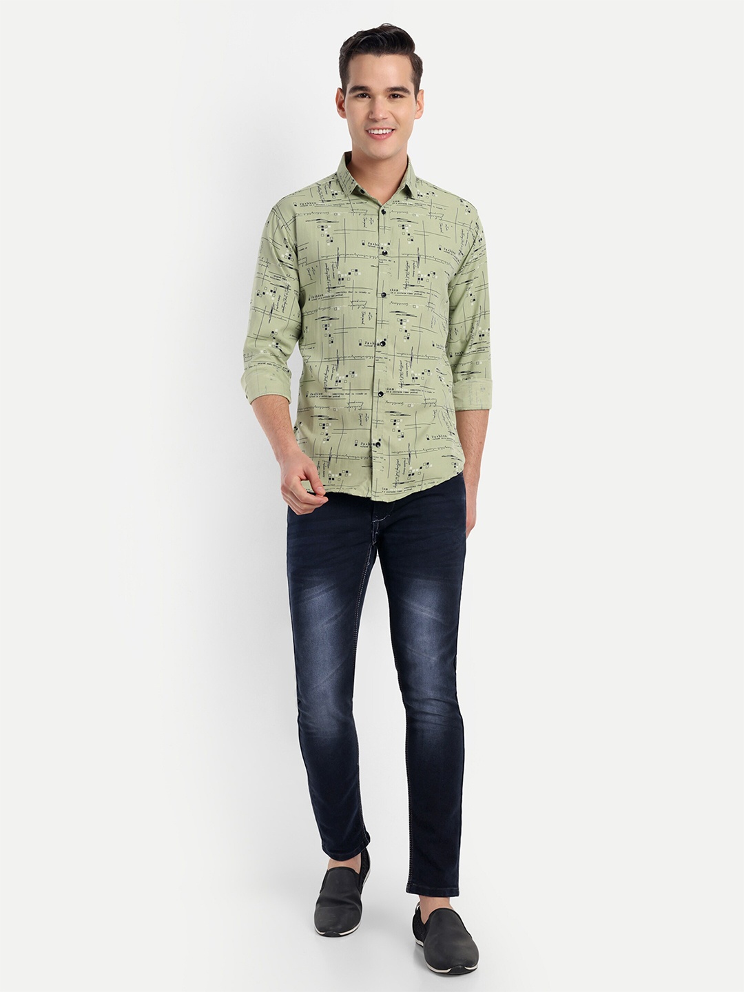 

S-LINE Classic Opaque Abstract Printed Casual Shirt, Green