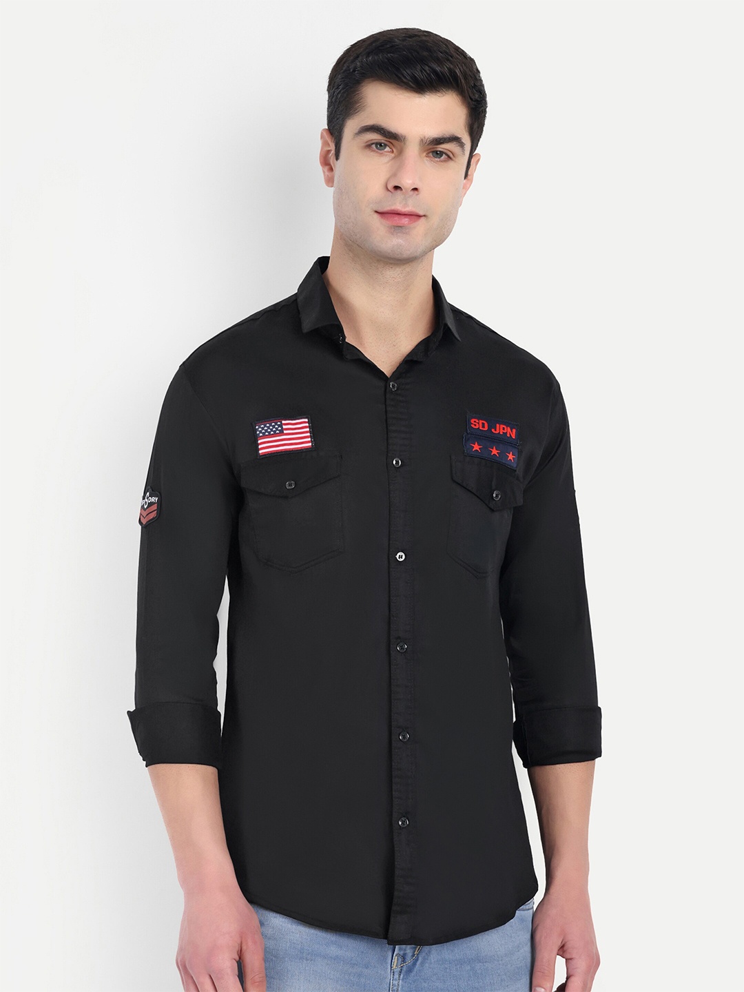 

S-LINE Spread Collar Long Sleeves Classic Regular Fit Cotton Shirt, Black