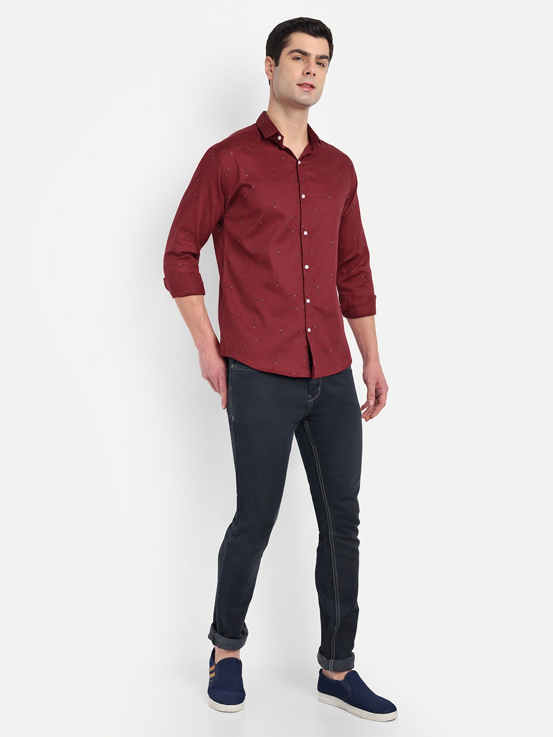 

S-LINE Classic Spread Collar Opaque Cotton Casual Shirt, Maroon