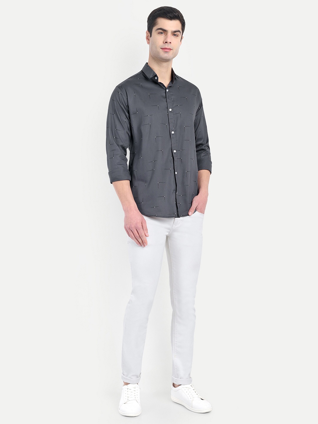 

S-LINE Classic Spread Collar Opaque Cotton Casual Shirt, Grey