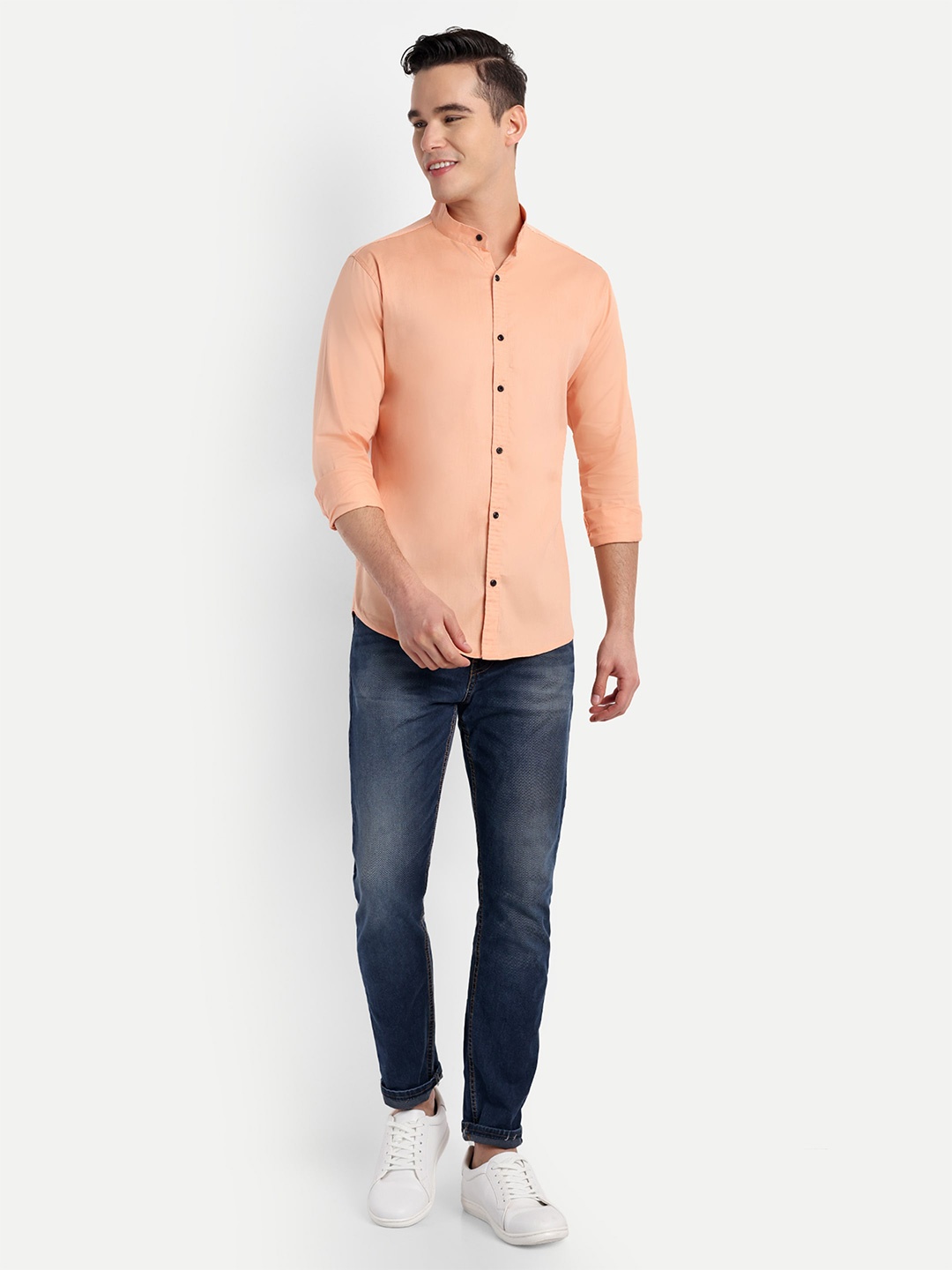 

S-LINE Classic Mandarin Collar Opaque Cotton Casual Shirt, Orange