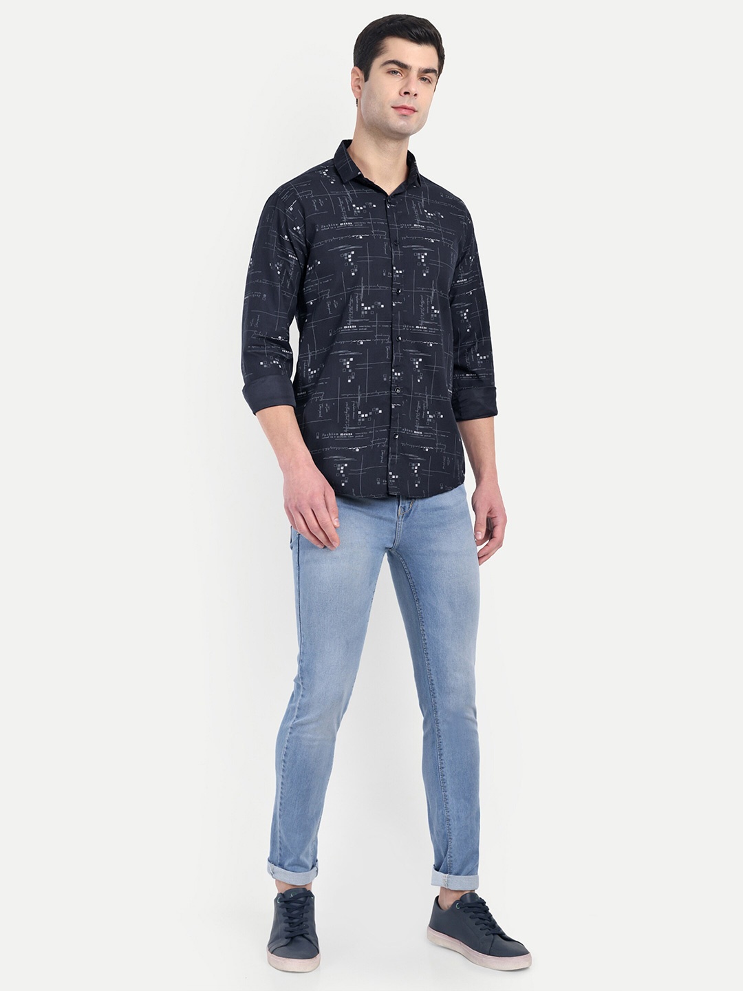 

S-LINE Classic Opaque Printed Cotton Casual Shirt, Navy blue