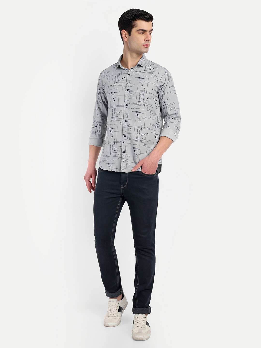 

S-LINE Classic Opaque Abstract Printed Casual Shirt, Grey