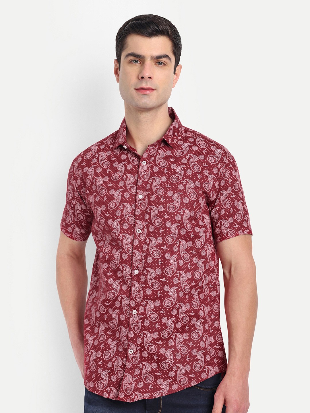 

S-LINE Classic Floral Printed Half Sleeve Casual Shirt, Red