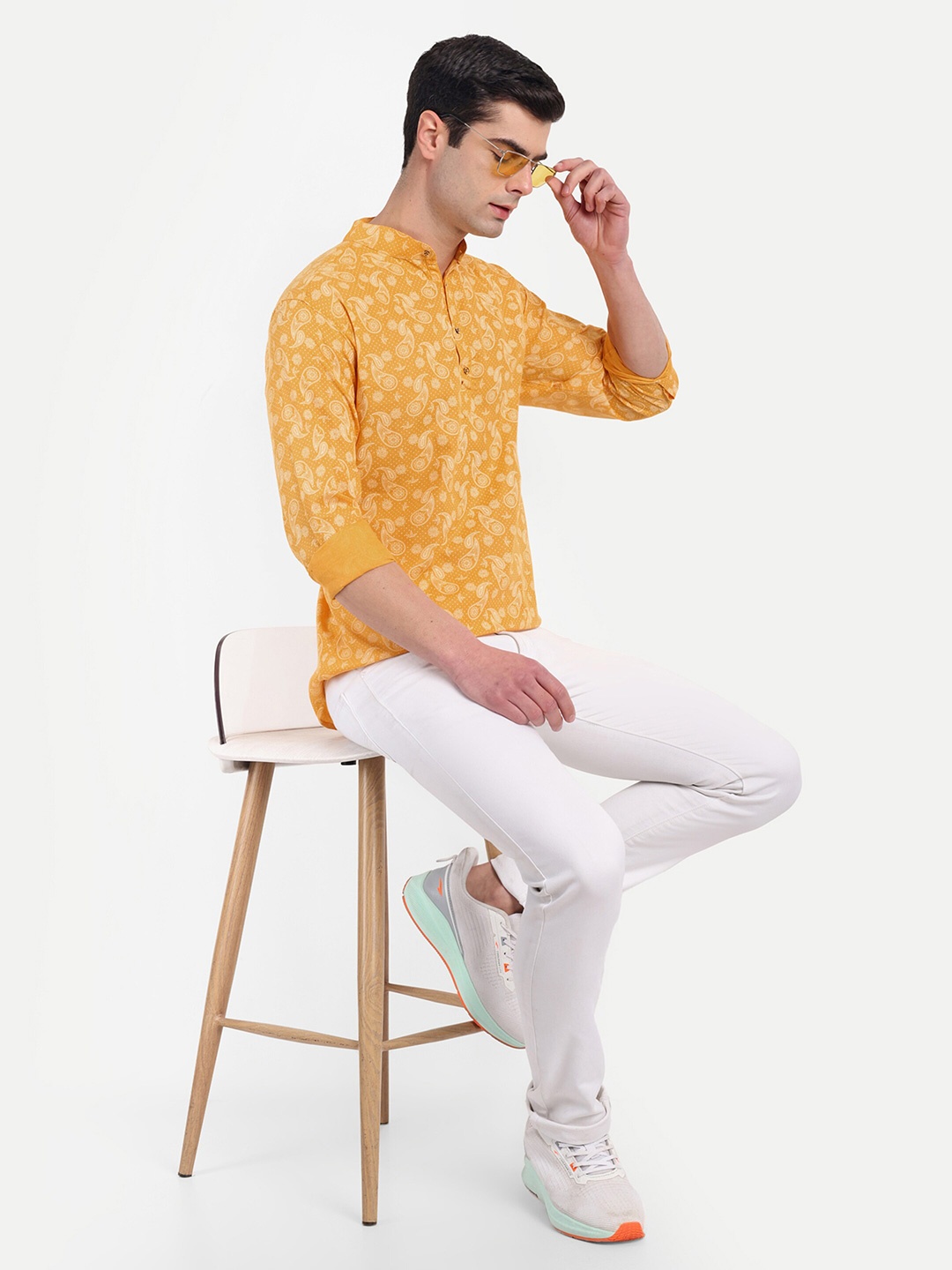 

S-LINE Classic Opaque Ethnic Motifs Printed Cotton Casual Shirt, Mustard