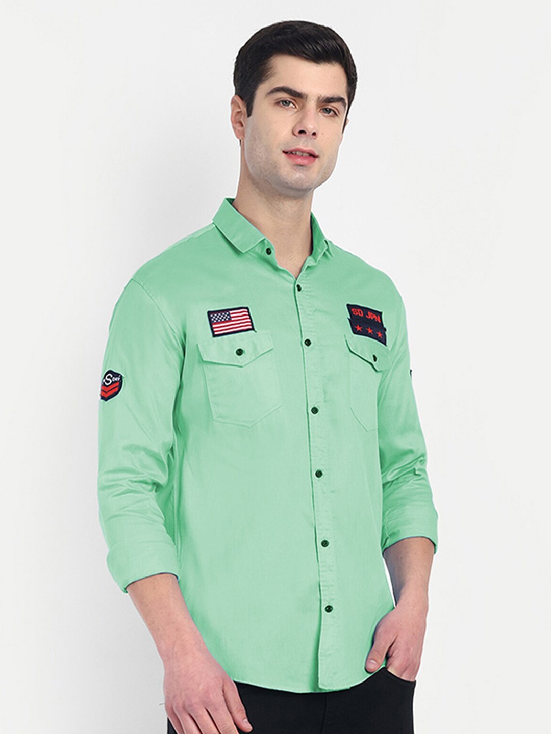 

S-LINE Classic Spread Collar Cotton Casual Shirt, Green