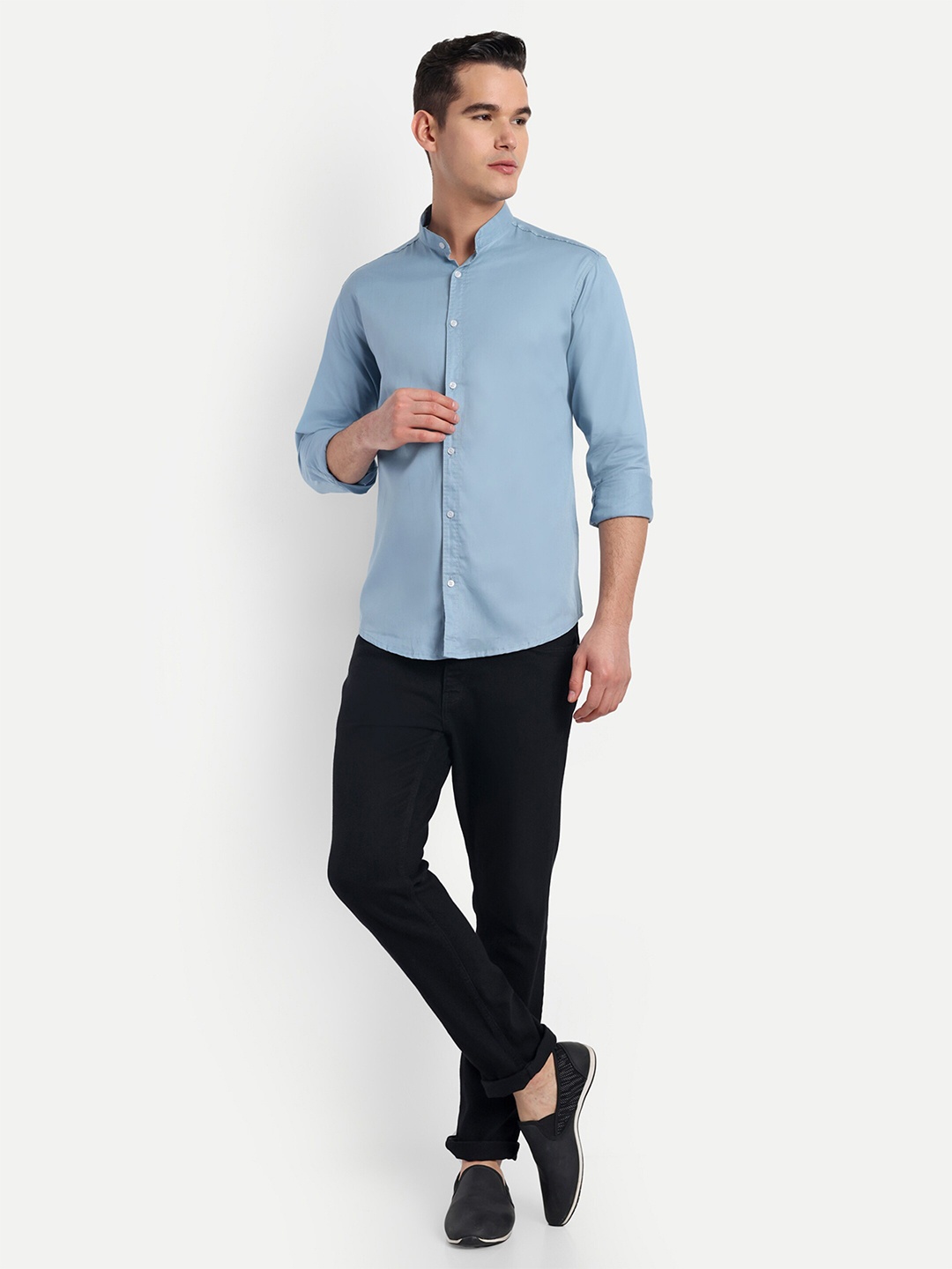 

S-LINE Classic Mandarin Collar Opaque Cotton Casual Shirt, Grey