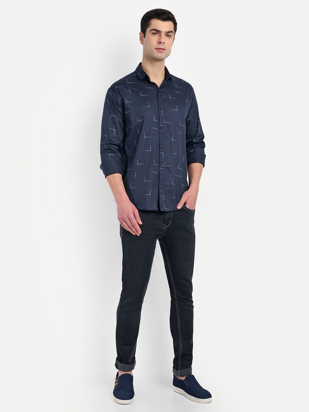 

S-LINE Classic Spread Collar Full Sleeve Cotton Casual Shirt, Navy blue