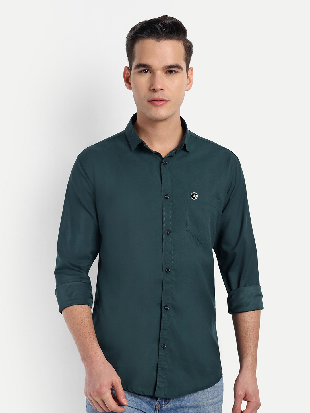 

S-LINE Classic Opaque Cotton Casual Shirt, Green