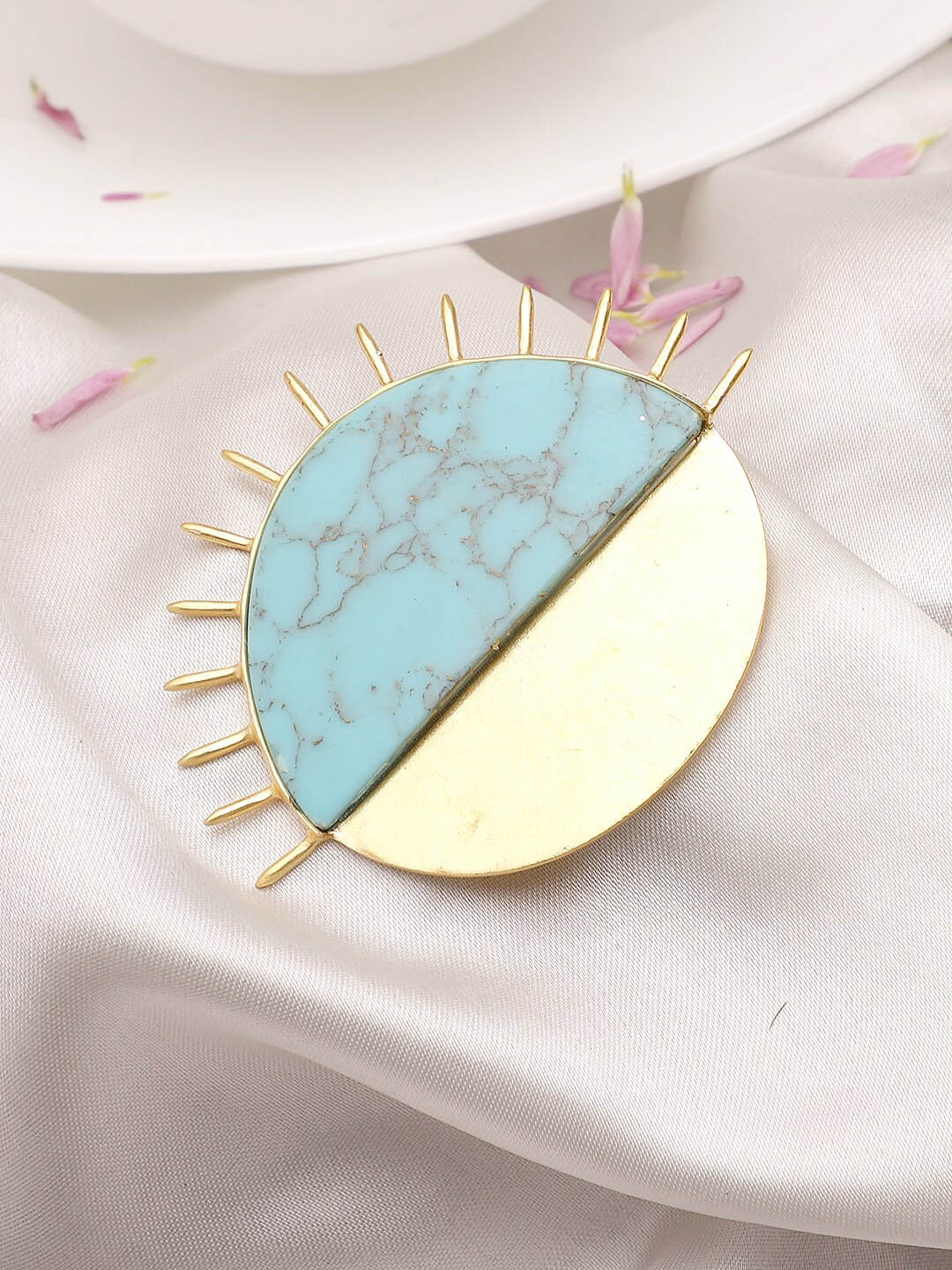 

XAGO Women Gold-Plated Sun-Designed Brass Brooch, Blue