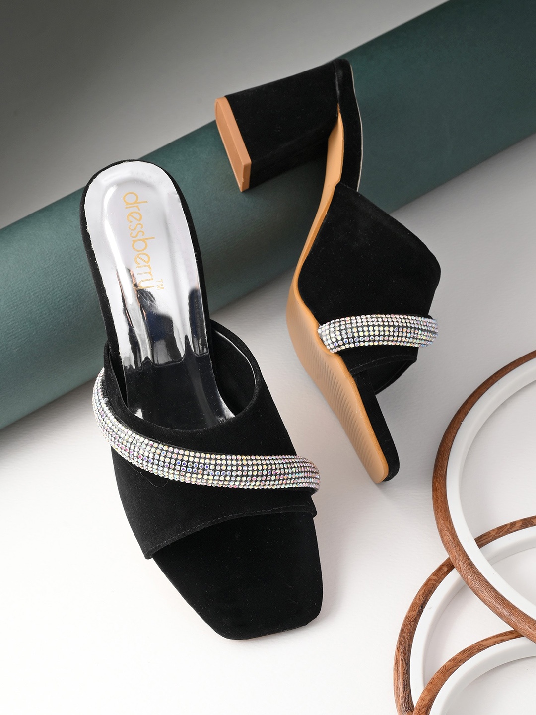 

DressBerry Black Embellished Block Heels