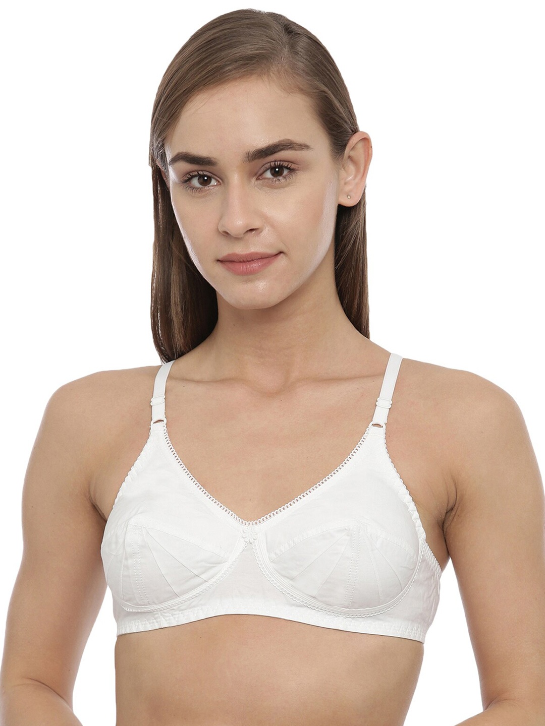 

BLOSSOM Seamed Panelled Woven Cotton Bra_Saree Bra, White