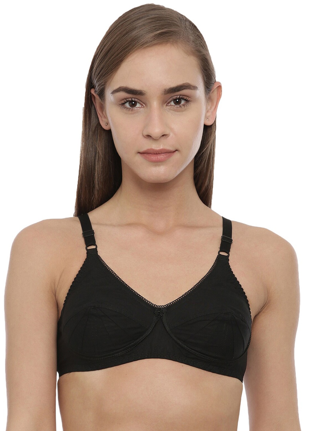 

BLOSSOM Seamed Panelled Woven Cotton Bra_Saree Bra, Black