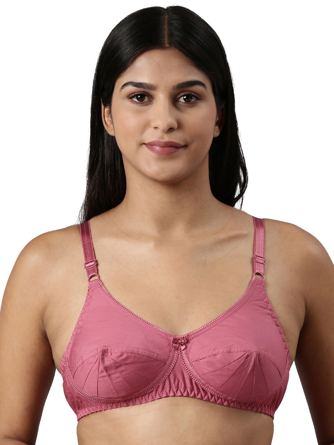 

BLOSSOM Seamed Panelled Woven Cotton Bra_Saree Bra, Pink