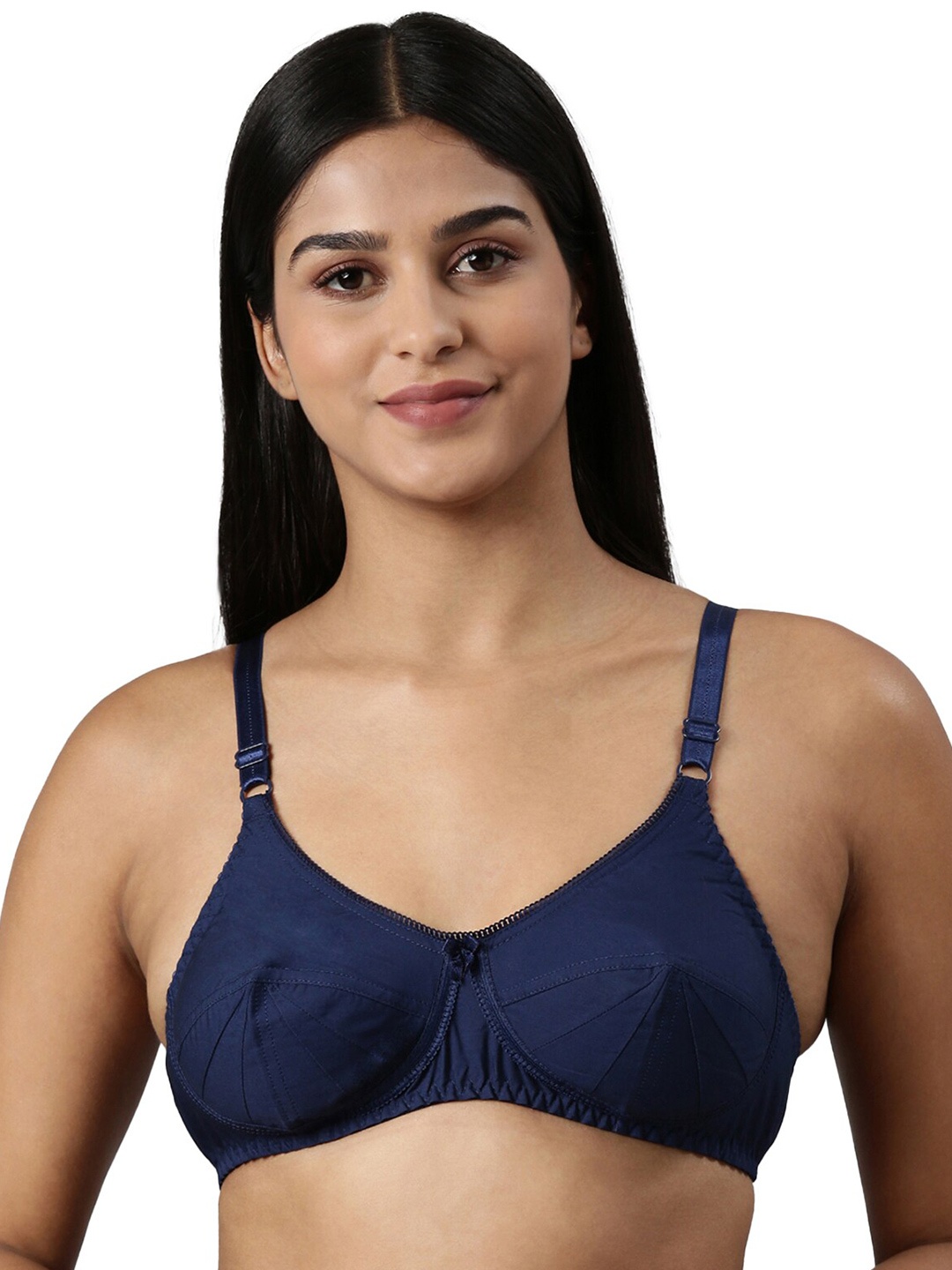 

BLOSSOM Seamed Panelled Woven Cotton Bra_Saree Bra, Blue