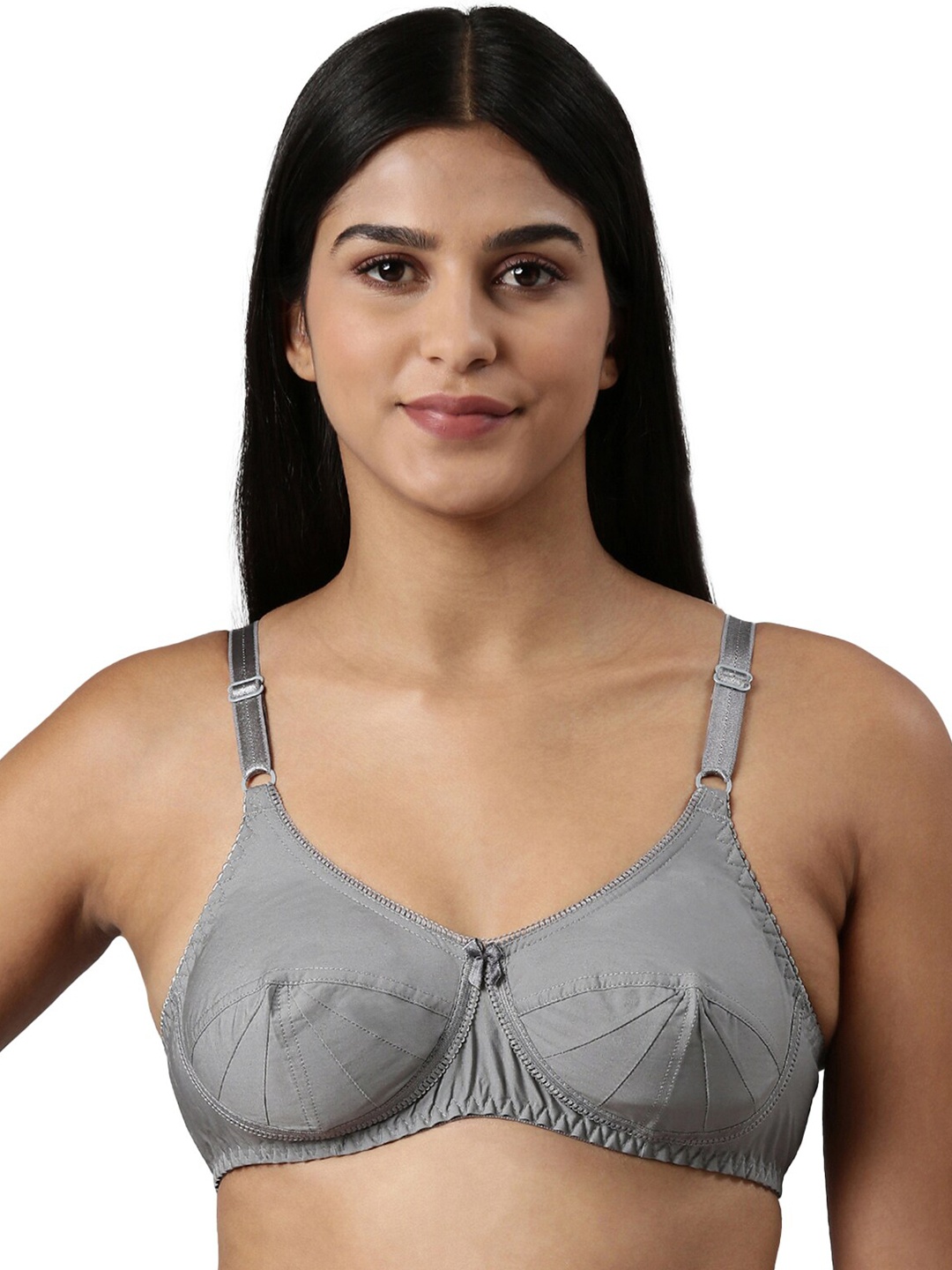 

BLOSSOM Seamed Panelled Woven Cotton Bra_Saree Bra, Grey