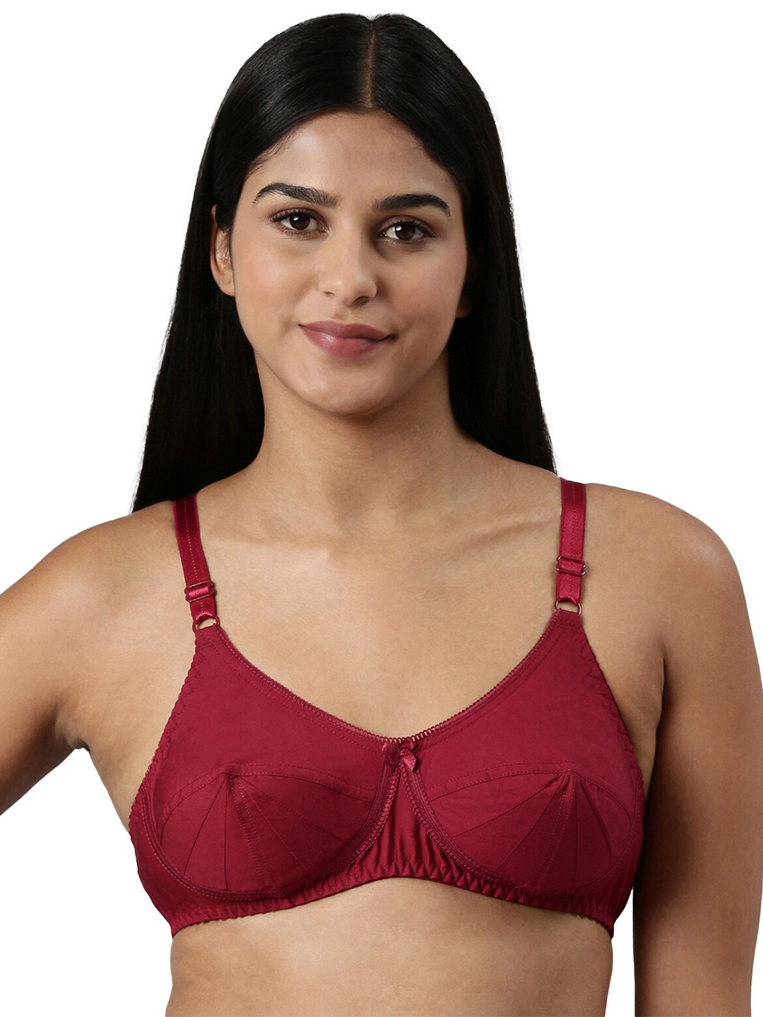 

BLOSSOM Seamed Panelled Woven Cotton Bra_Saree Bra, Maroon