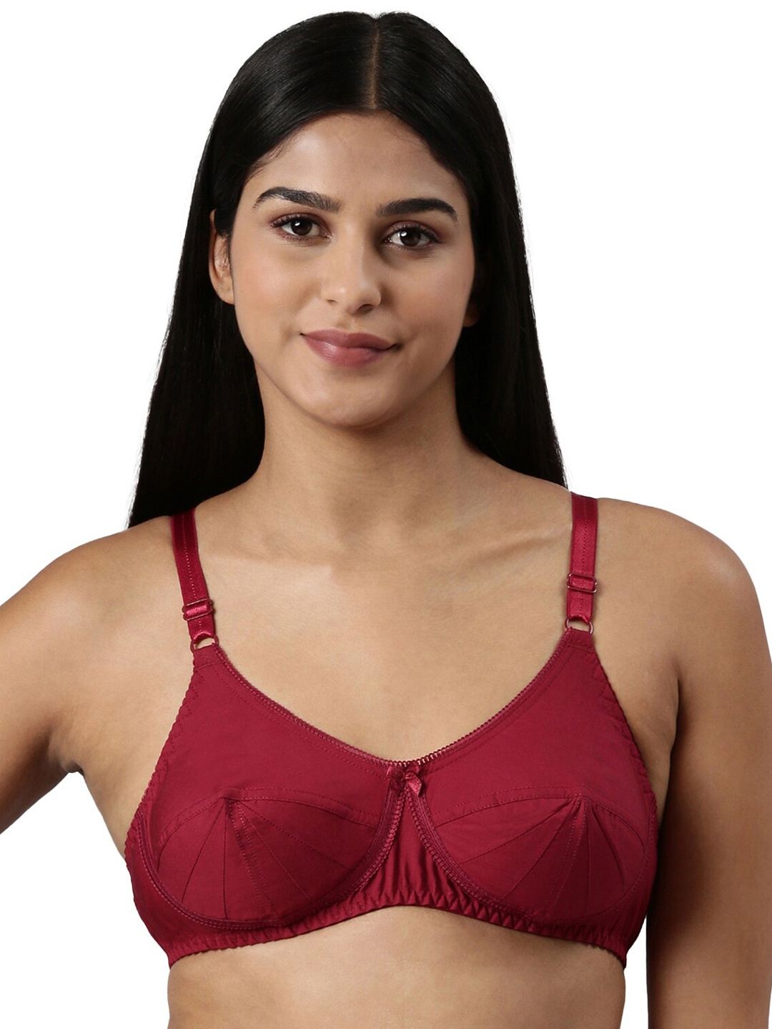 

BLOSSOM Seamed Panelled Woven Cotton Bra_Saree Bra, Maroon