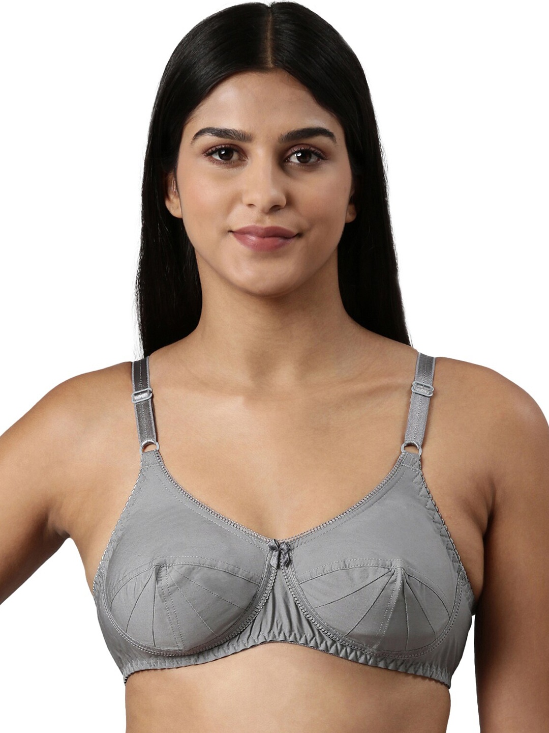 

BLOSSOM Seamed Panelled Woven Cotton Bra_Saree Bra, Grey