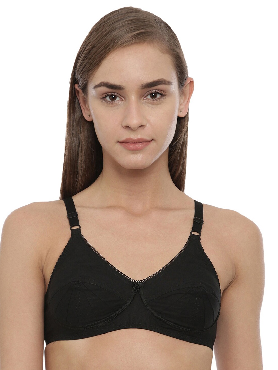 

BLOSSOM Seamed Panelled Woven Cotton Bra_Saree Bra, Black