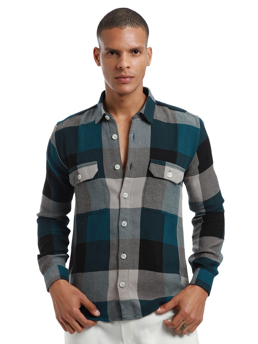 

Banana Club Classic Slim Fit Tartan Checked Cotton Casual Shirt, Blue