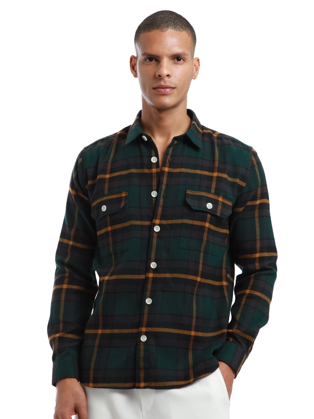 

Banana Club Classic Slim Fit Checked Cotton Casual Shirt, Olive