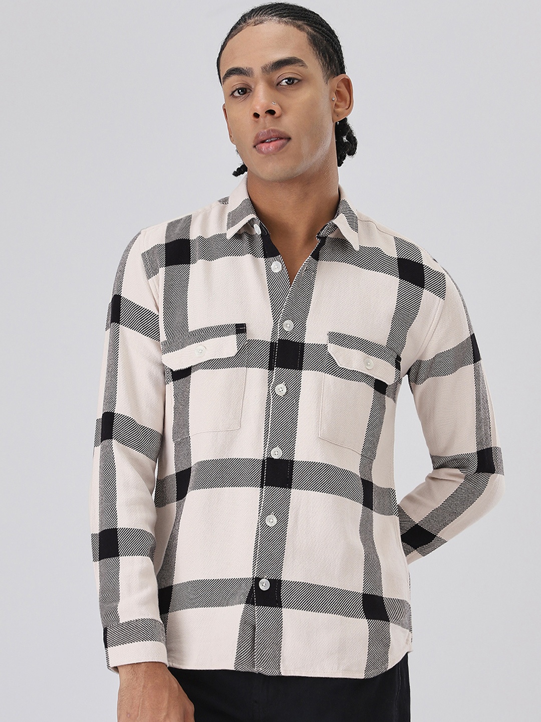 

Banana Club Classic Slim Fit Tartan Checked Cotton Casual Shirt, Grey