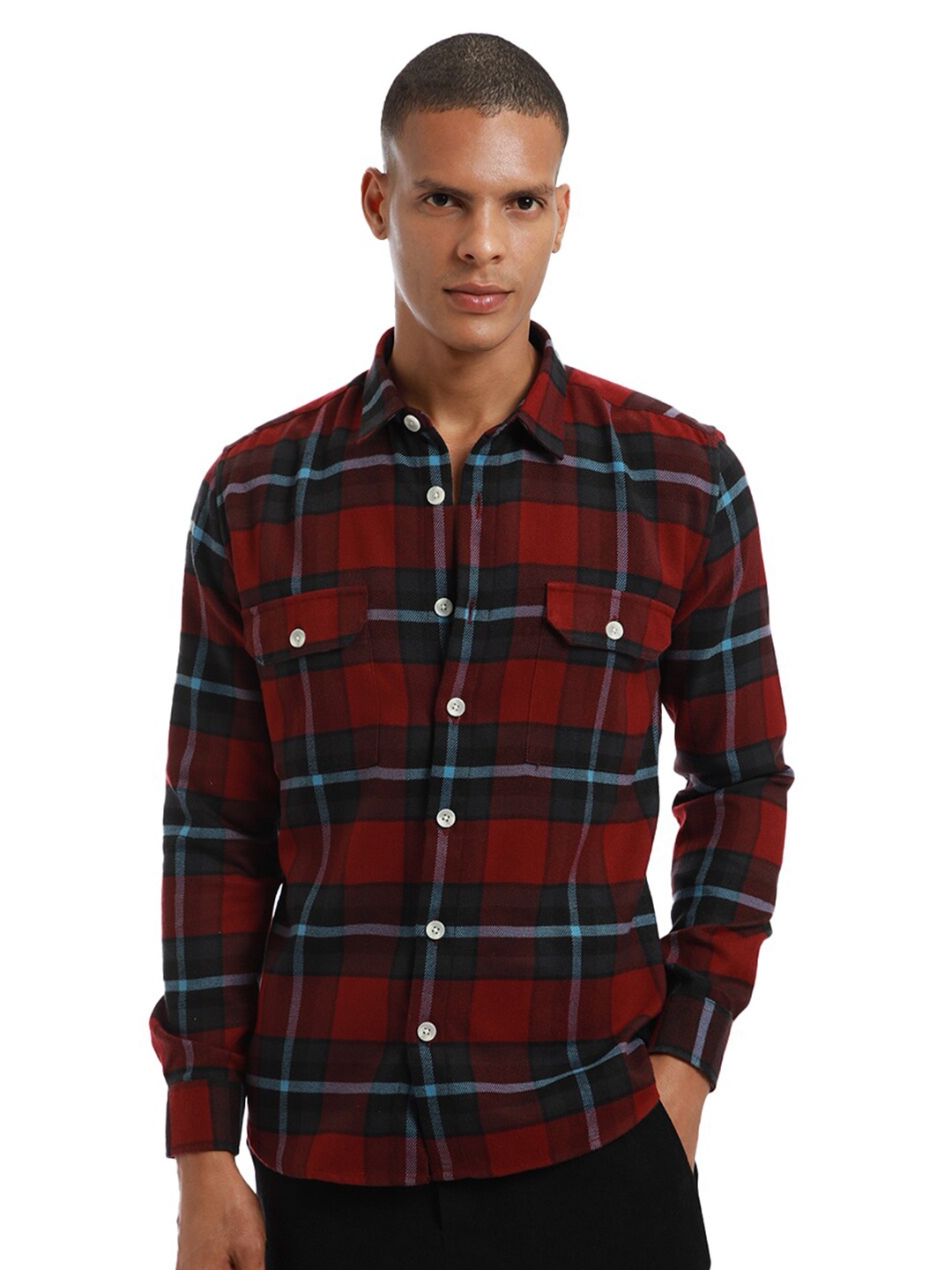 

Banana Club Classic Slim Fit Tartan Checked Cotton Casual Shirt, Red