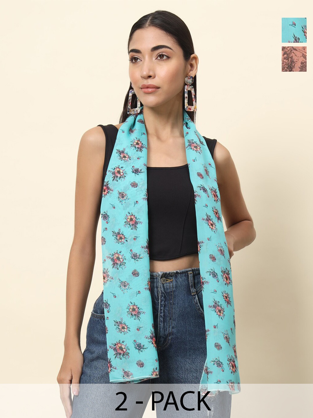 

Trend Arrest Women Pack Of 2 Printed Scarf, Peach