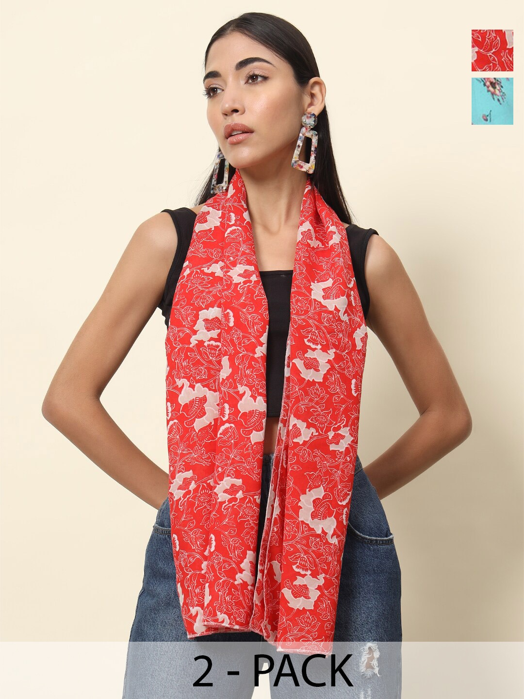 

Trend Arrest Women Pack Of 2 Printed Scarf, Red