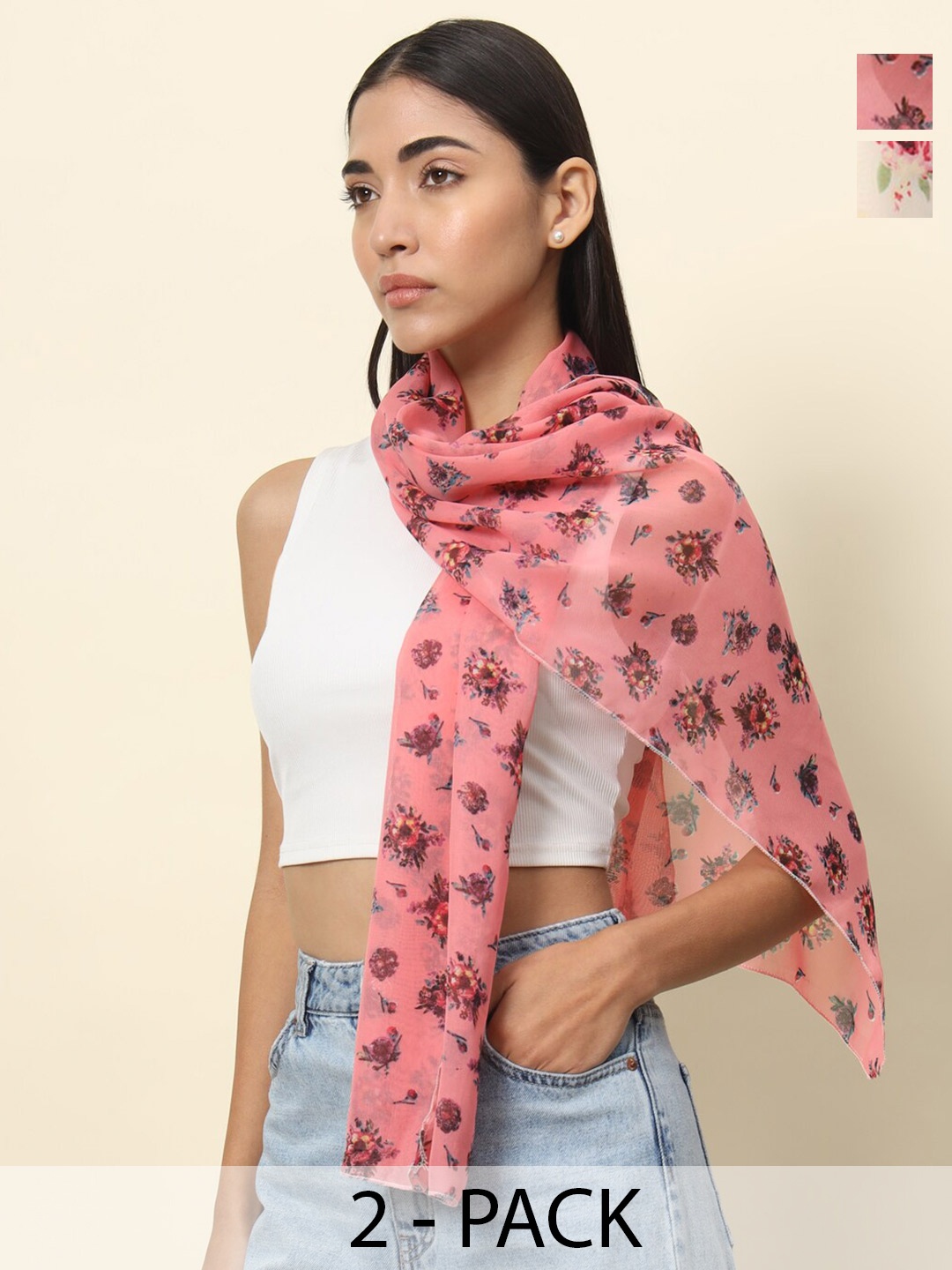 

Trend Arrest Pack of 2 Printed Scarves, Pink