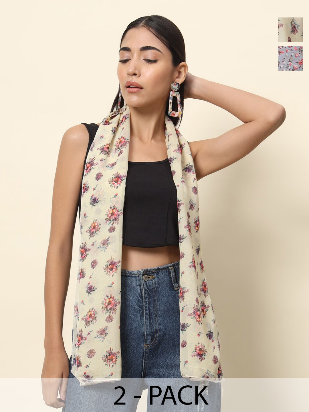 

Trend Arrest Pack of 2 Printed Scarves, Beige