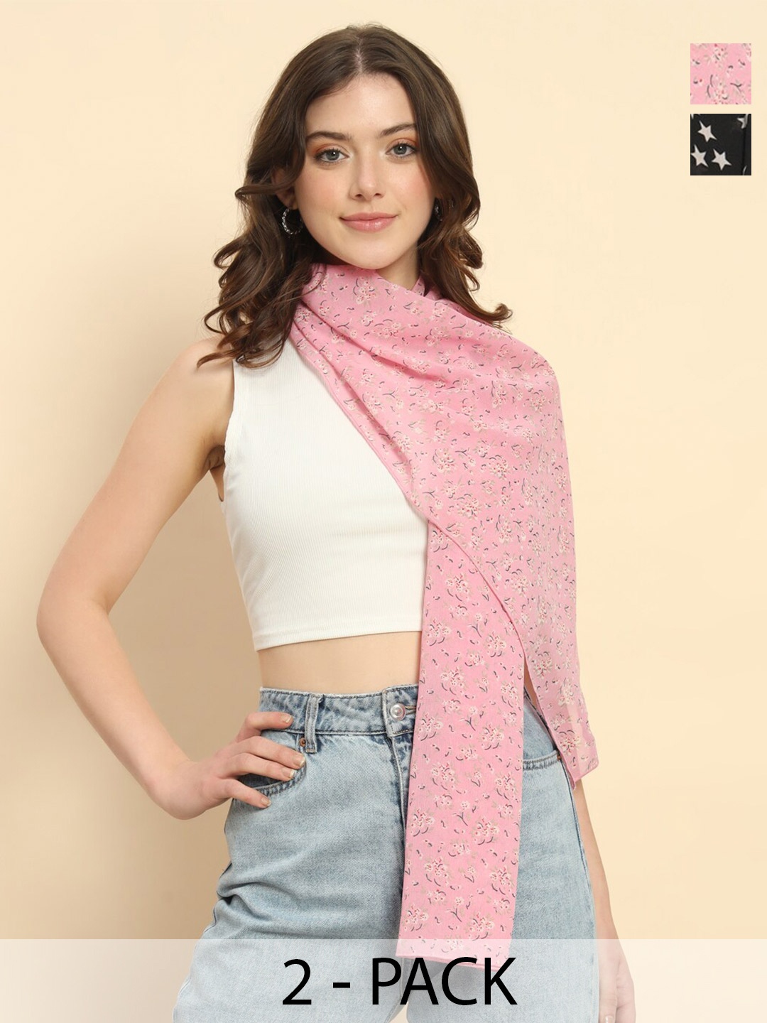 

Trend Arrest Pack of 2 Printed Scarves, Pink