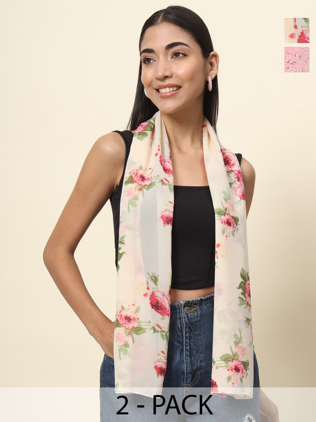 

Trend Arrest Pack of 2 Printed Scarves, Beige