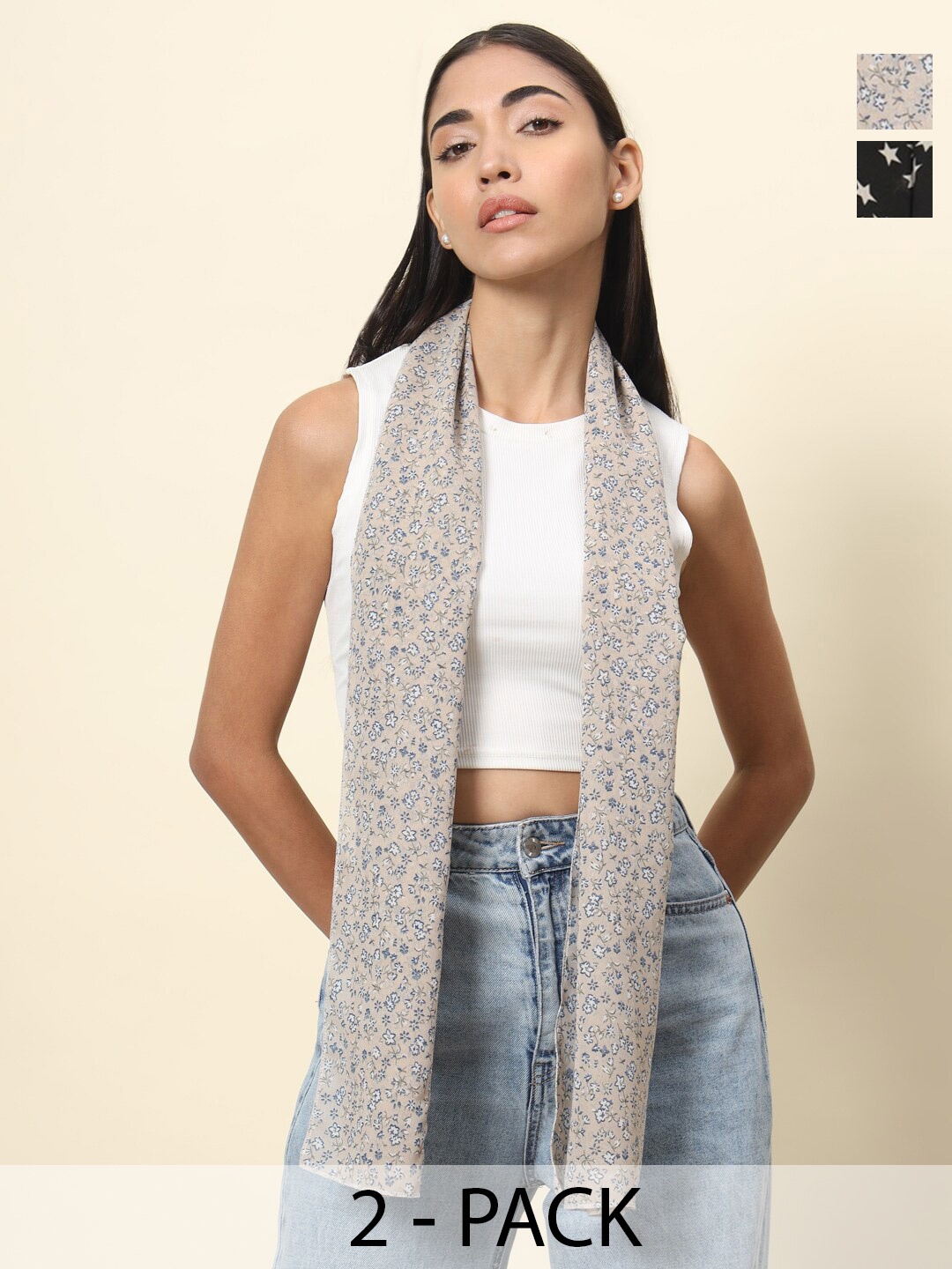 

Trend Arrest Pack of 2 Printed Scarves, Grey