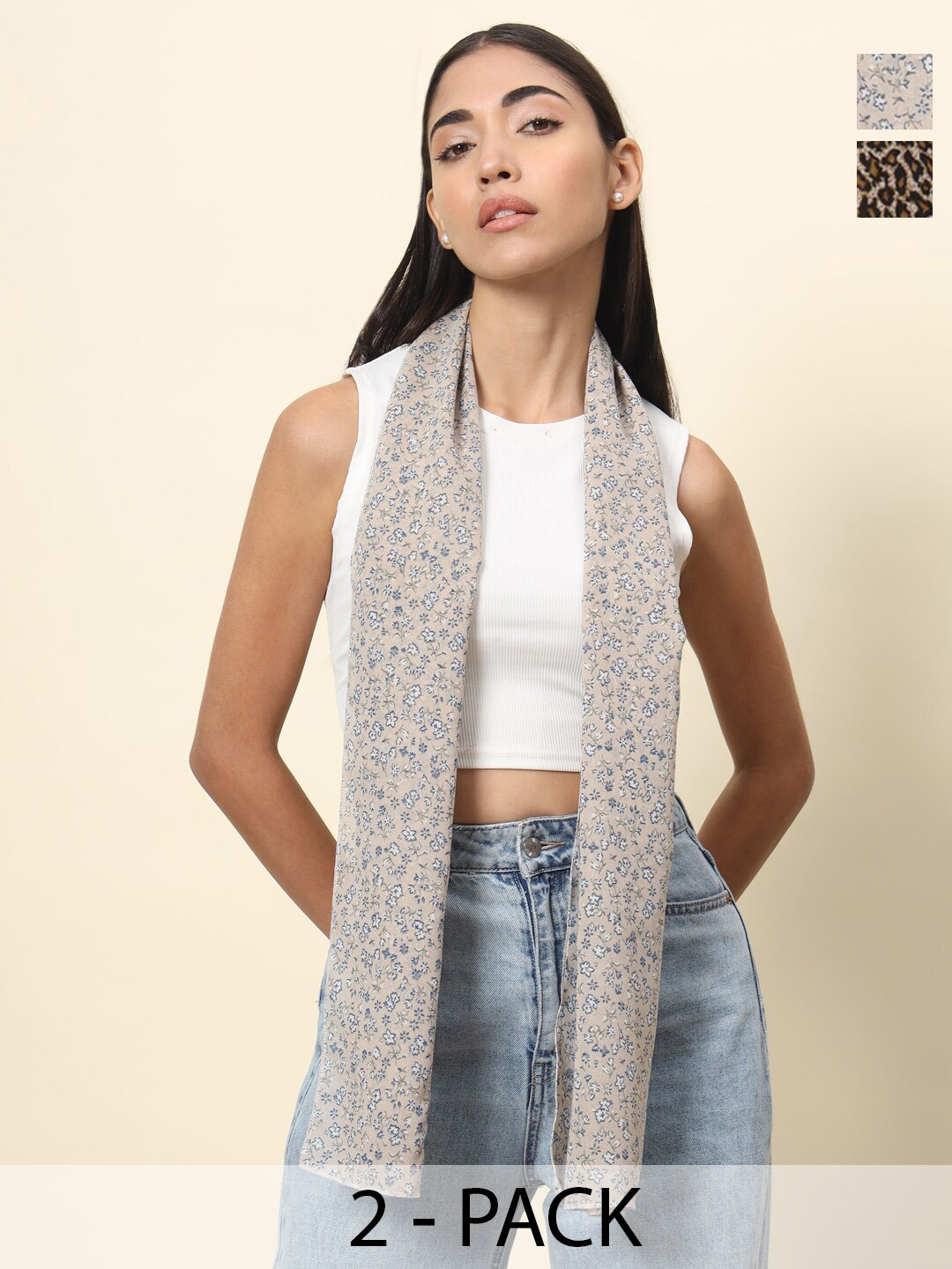

Trend Arrest Pack Of 2 Printed Scarfs, Beige