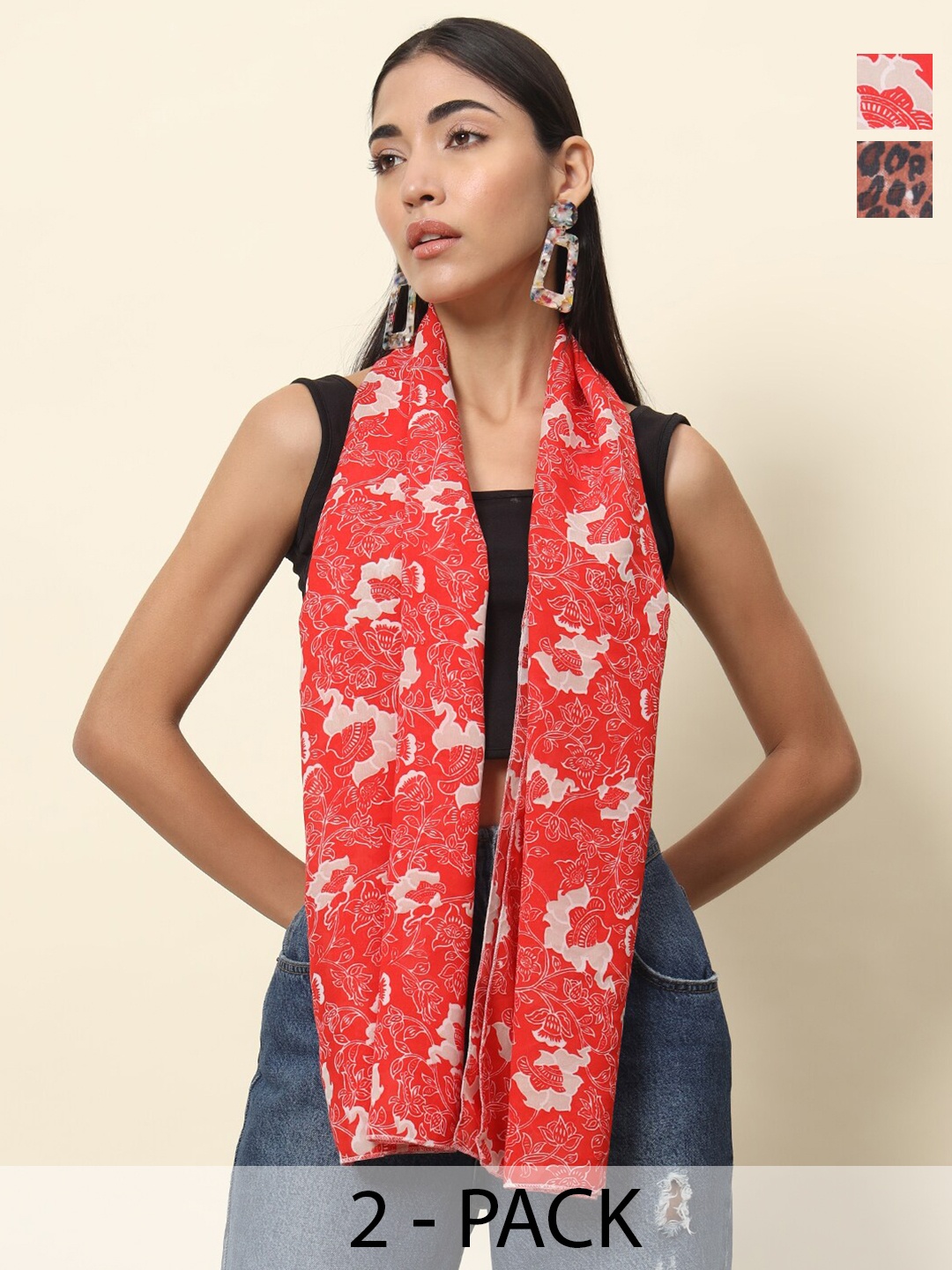 

Trend Arrest Pack Of 2 Printed Scarfs, Red