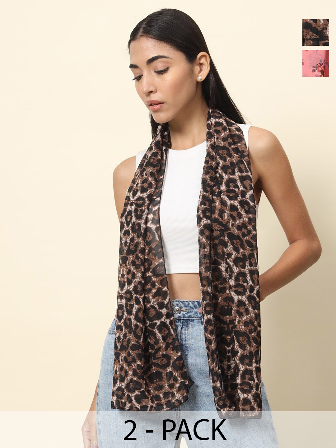 

Trend Arrest Pack Of 2 Printed Scarfs, Pink