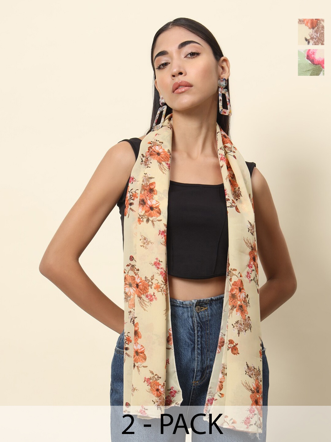 

Trend Arrest Pack Of 2 Printed Scarfs, Beige