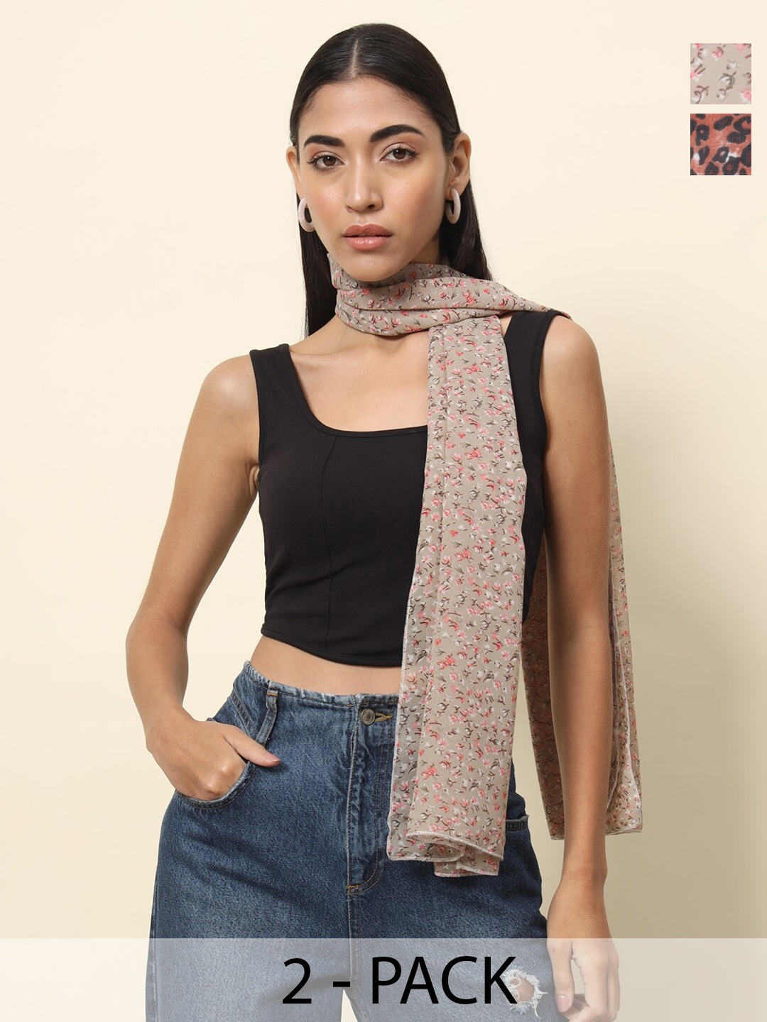 

Trend Arrest Pack Of 2 Printed Scarves, Beige