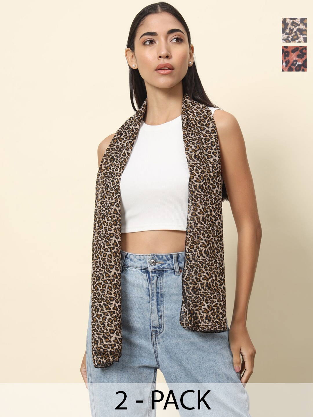 

Trend Arrest Pack Of 2 Printed Scarves, Brown