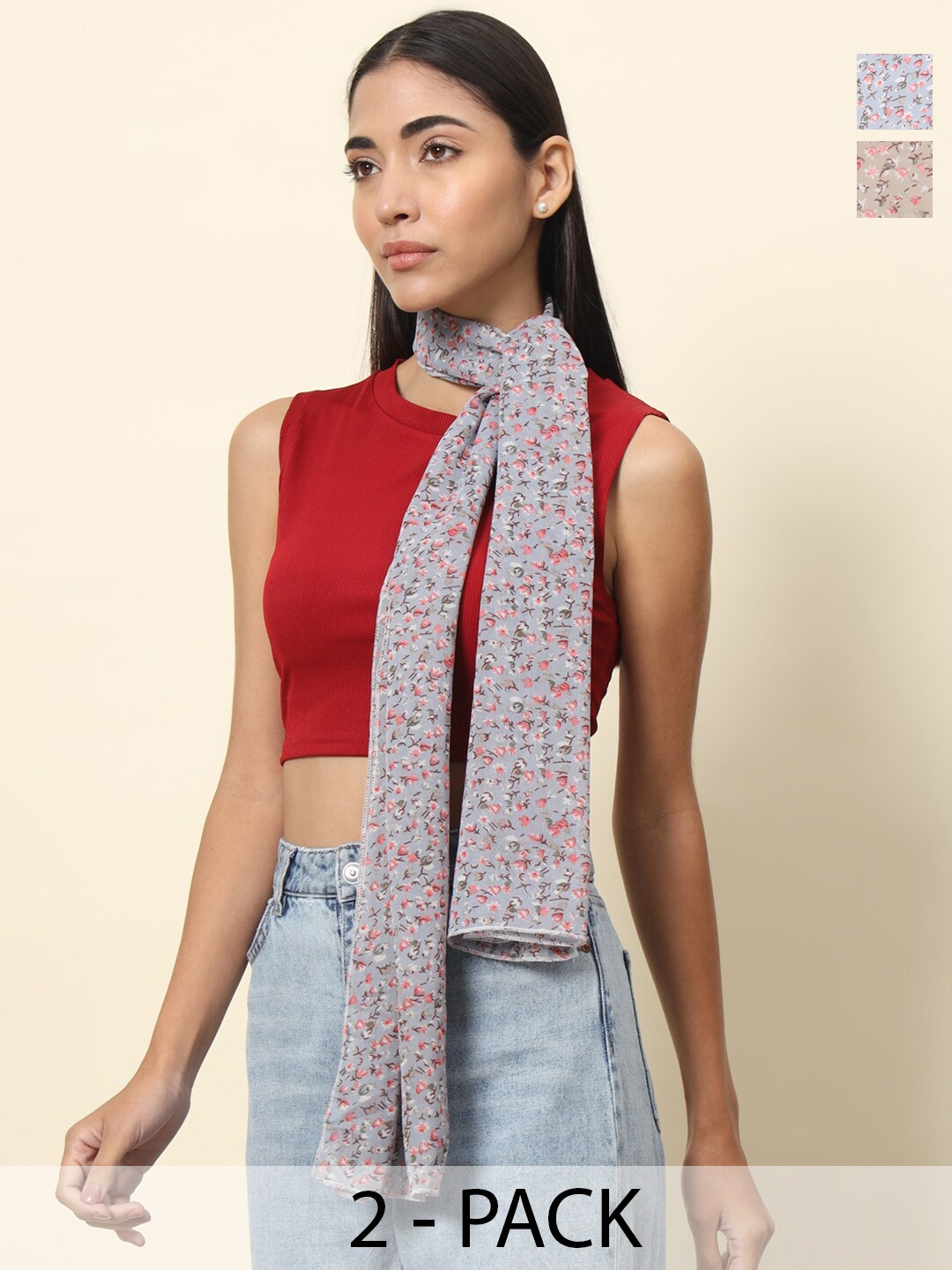 

Trend Arrest Pack Of 2 Printed Scarves, Beige