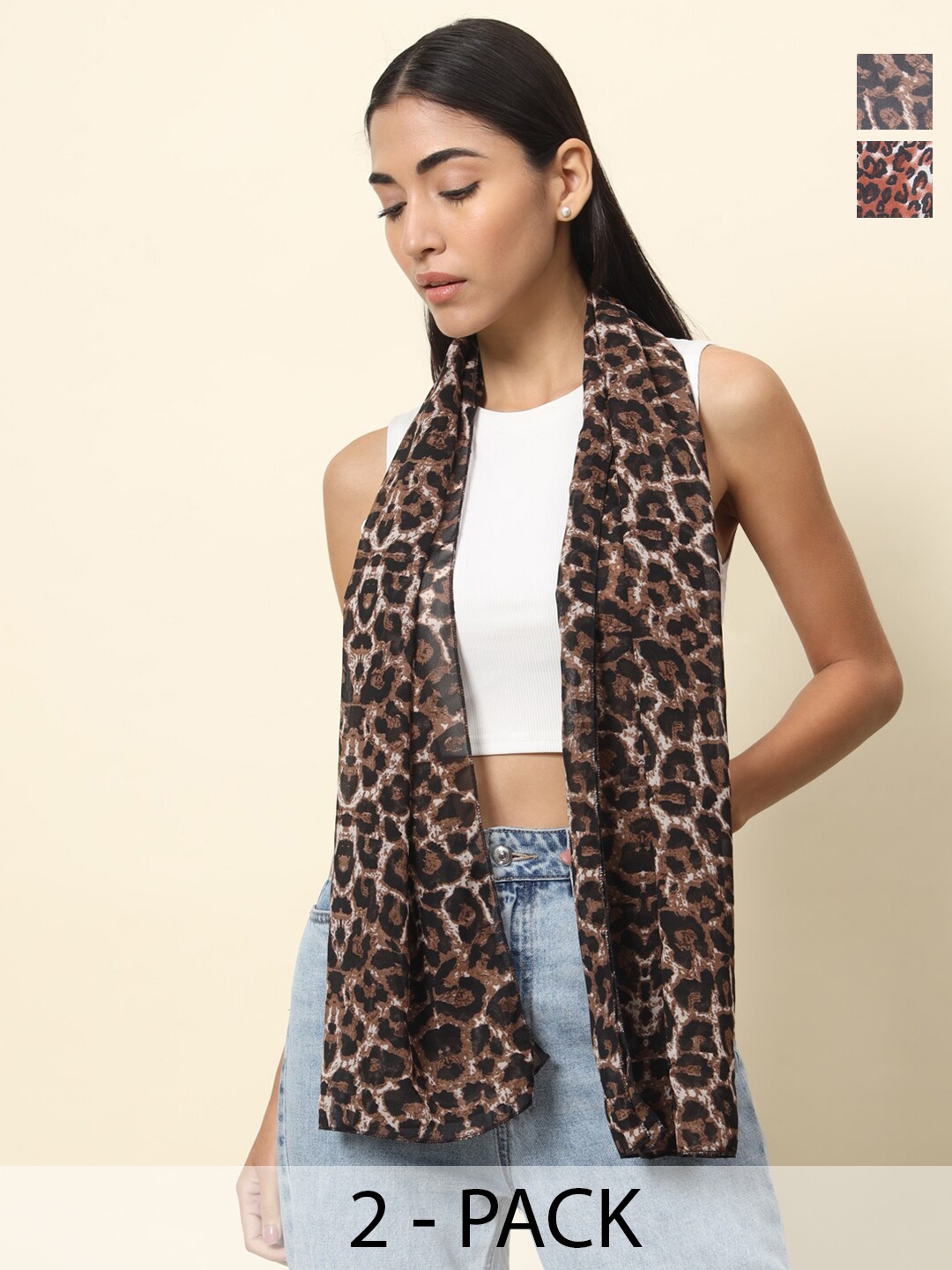 

Trend Arrest Pack Of 2 Animal Printed Scarves, Black