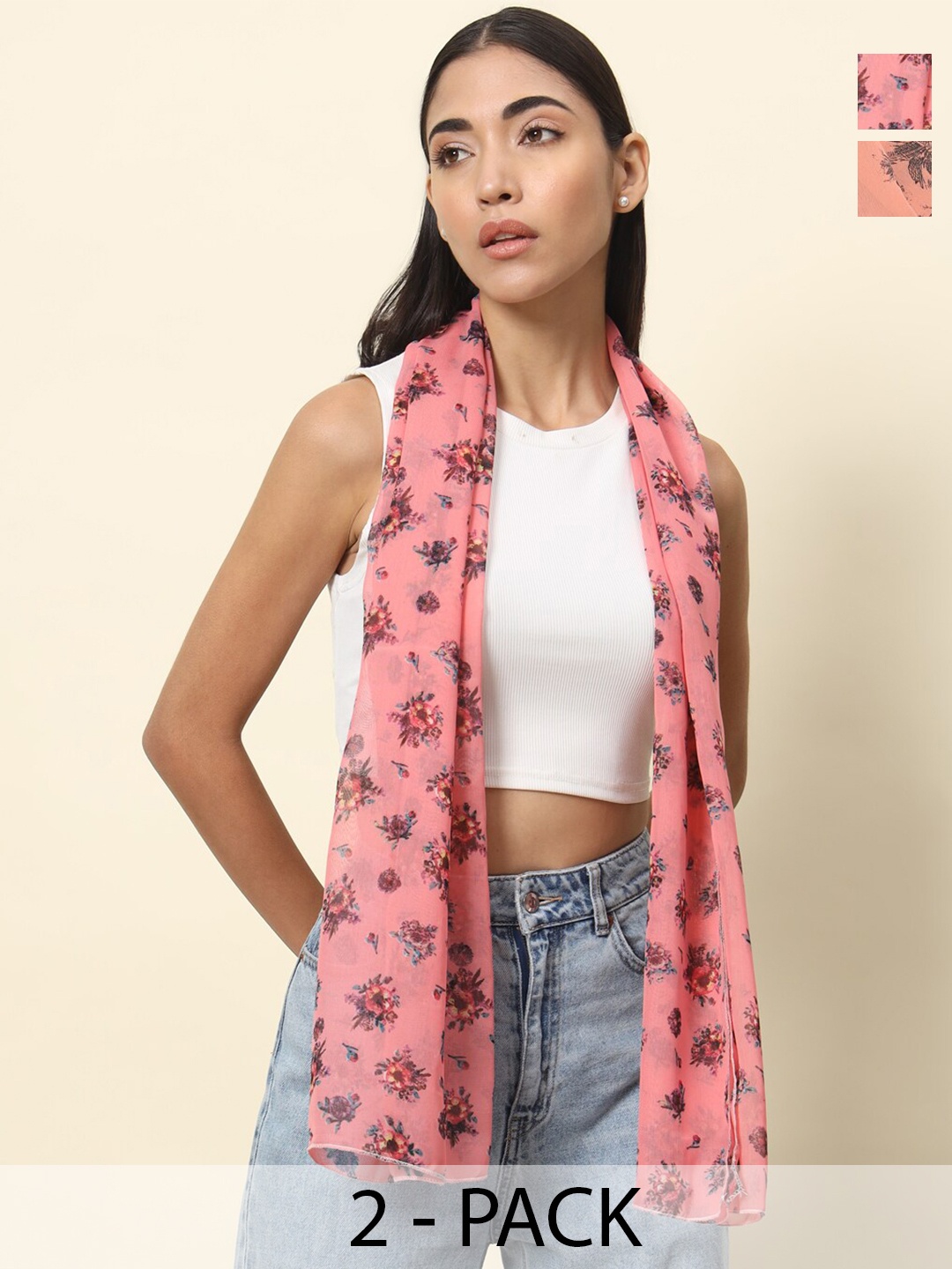 

Trend Arrest Pack Of 2 Floral Printed Scarves, Pink